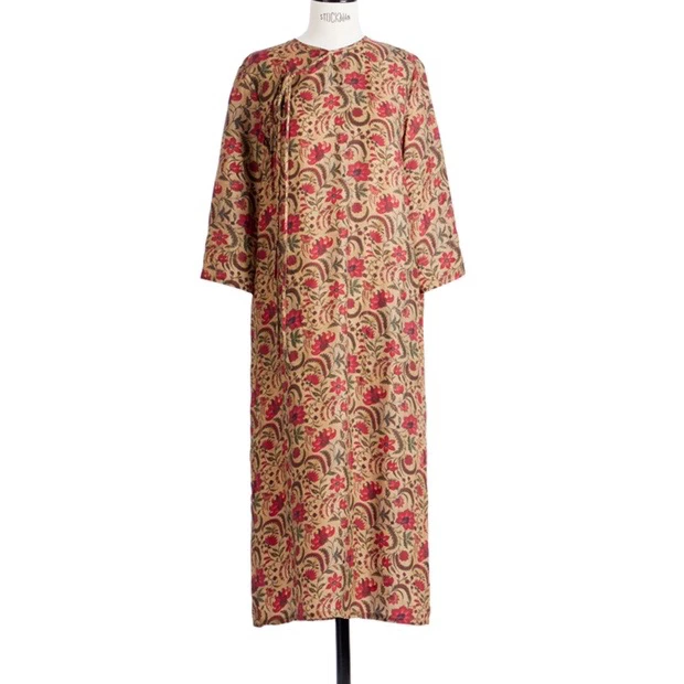 超浪漫的印花~    复古棕红花名媛范轻中式中长连衣裙