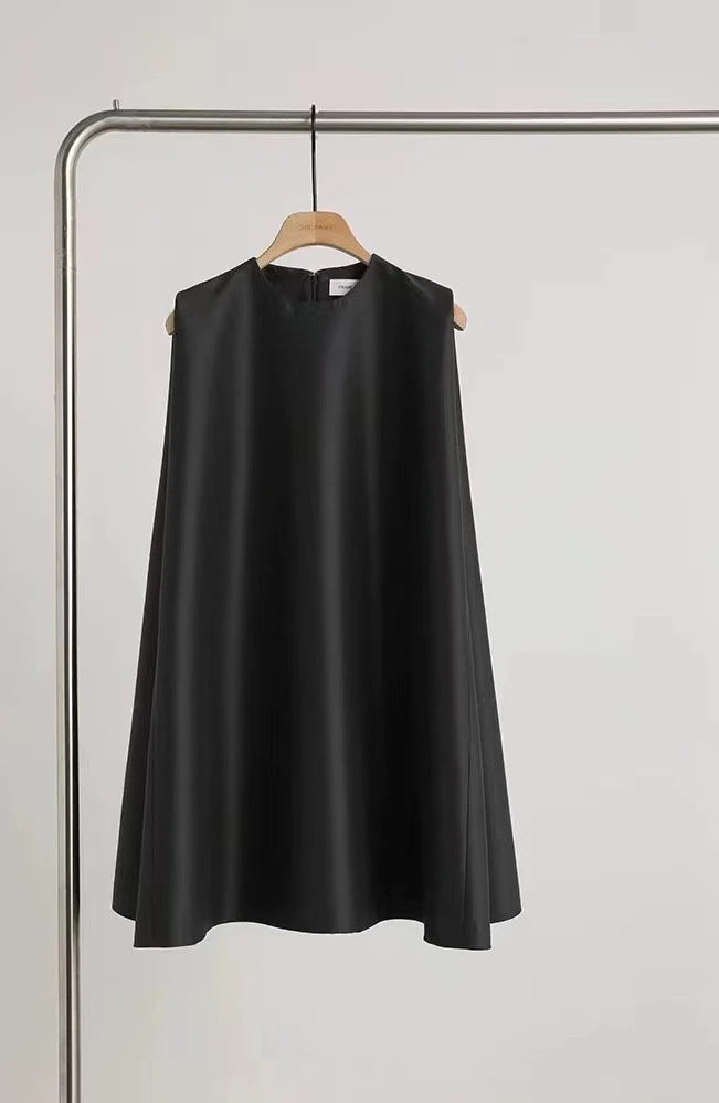 设计师品牌 特殊定制丝毛黑色立体廓形背心连衣裙