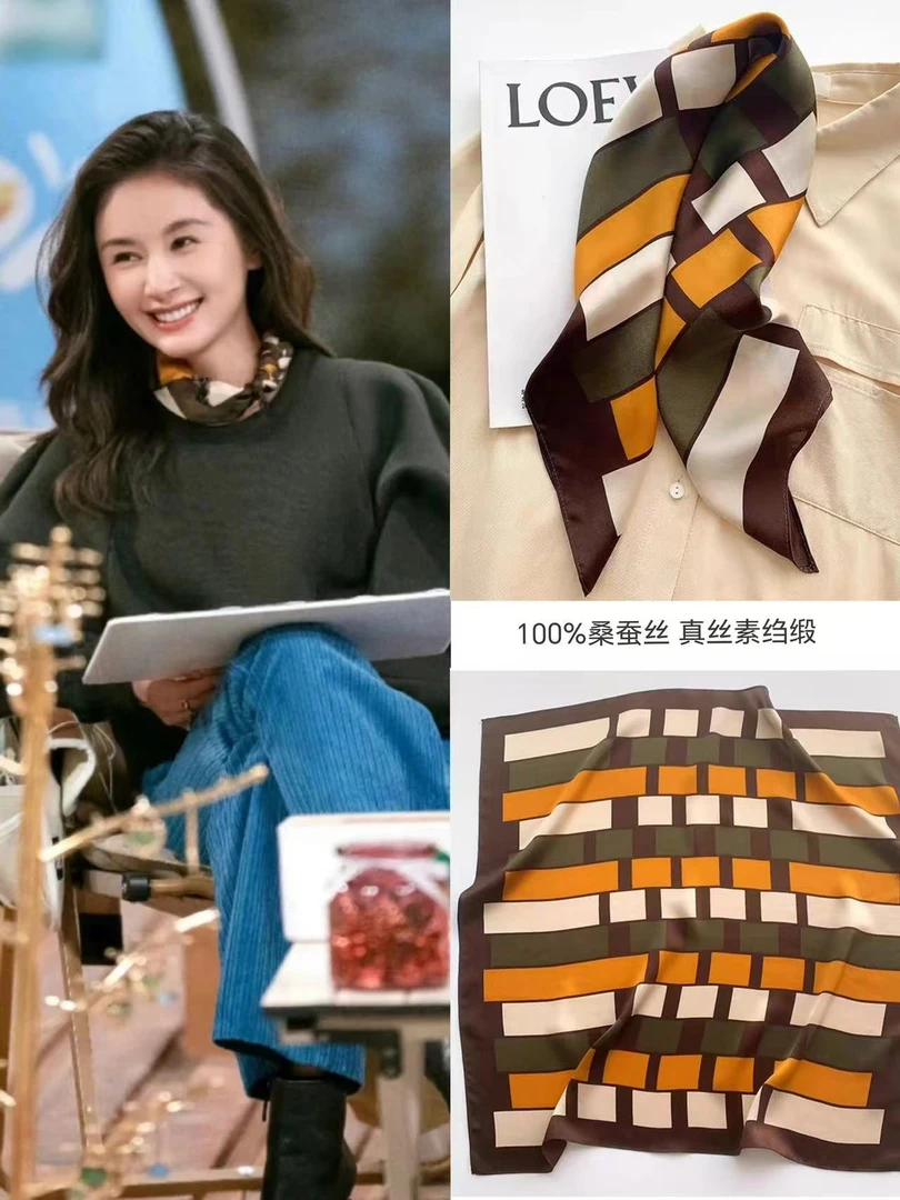 100%桑蚕丝【复古条纹】65方巾单面真丝丝巾时尚女士B072