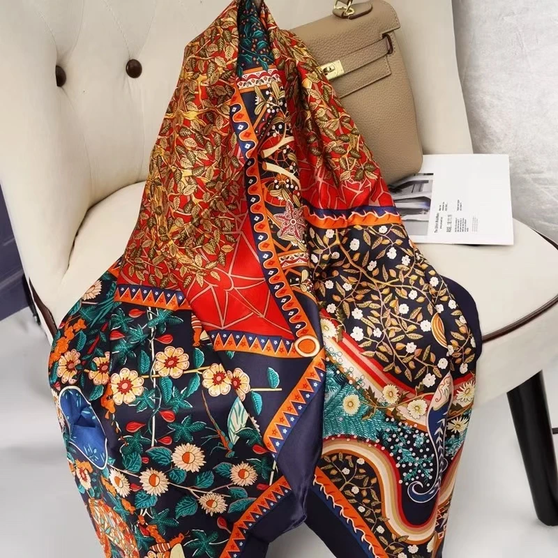 100%桑蚕丝【105发财树】105方巾单面真丝丝巾时尚女士气质D201