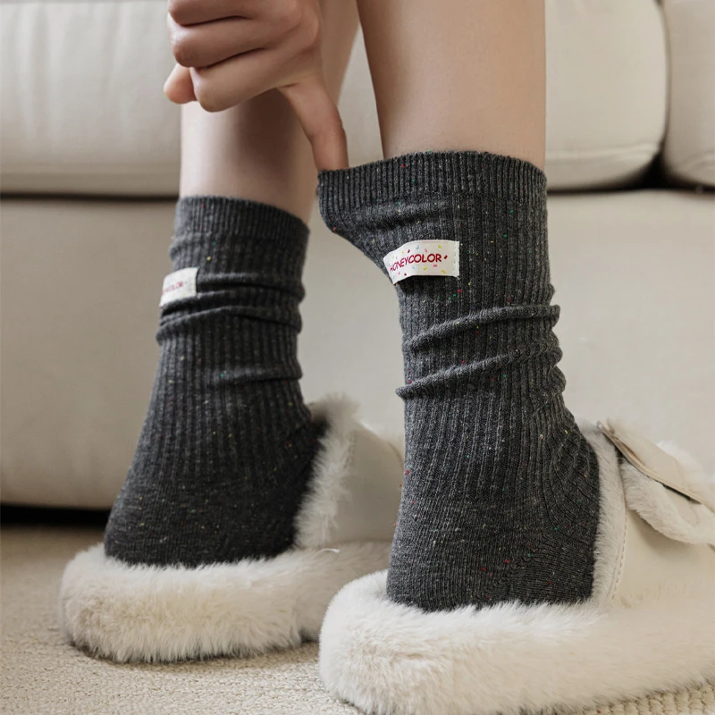 袜子女秋季新品条纹点子纱中筒袜ins潮日系高端百搭透气长款堆堆