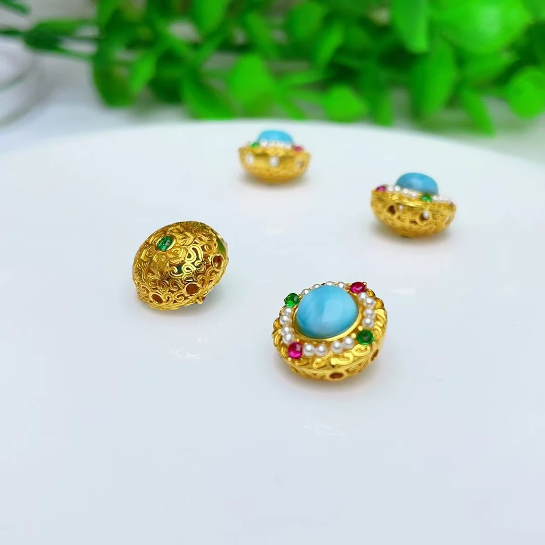 【萌宝饰品】B724天然海纹石圆形蛋面镶嵌红绿宝彩色魔盒DIY 8*12mm