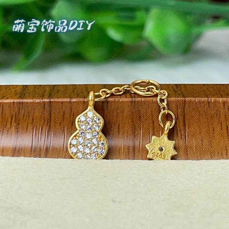 吊坠925银 【萌宝饰品】B329金色葫芦带钻锆石流苏款DIY配件 10×6mm