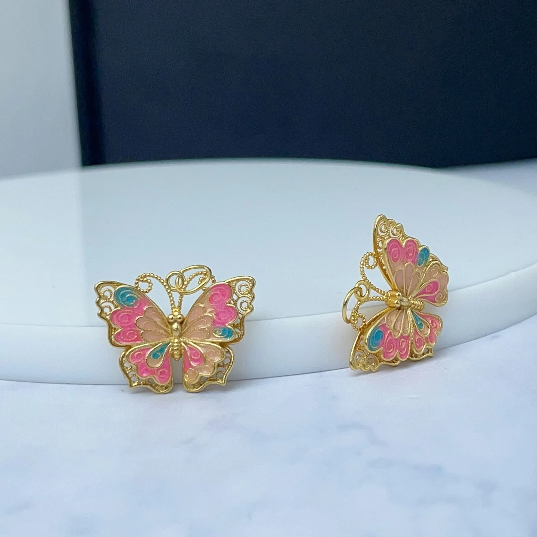 吊坠925银 【萌宝饰品】B521烧蓝彩色蝴蝶滴流款精美DIY配 19*14mm