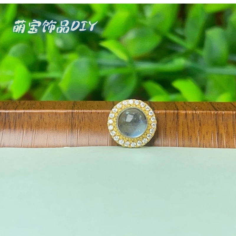 【萌宝饰品】B199海蓝宝蛋面金色边通孔款9.8mm圆形时尚DIY配件