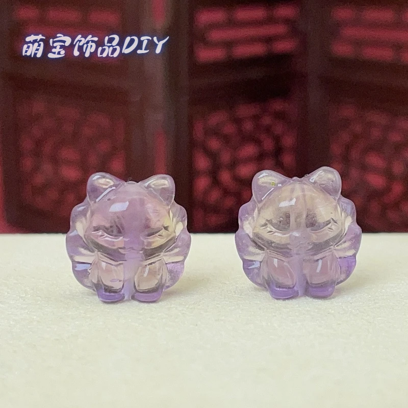 【萌宝饰品】A131紫水晶九尾狐上下通孔款15mm精雕DIY配件