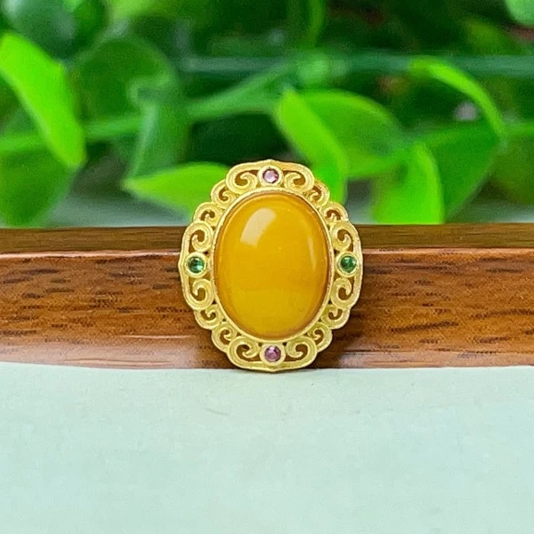 【萌宝饰品】B93蜜蜡椭圆大蛋面带红绿宝通孔11*13mmDIY多样性发一