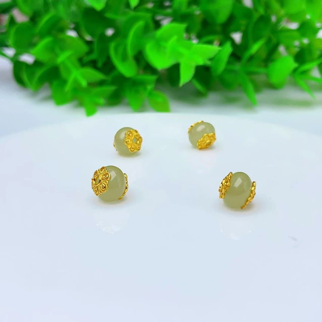 【萌宝饰品】A188天然和田玉算盘珠 隔珠花托时尚 晴水料DIY8*7.4mm