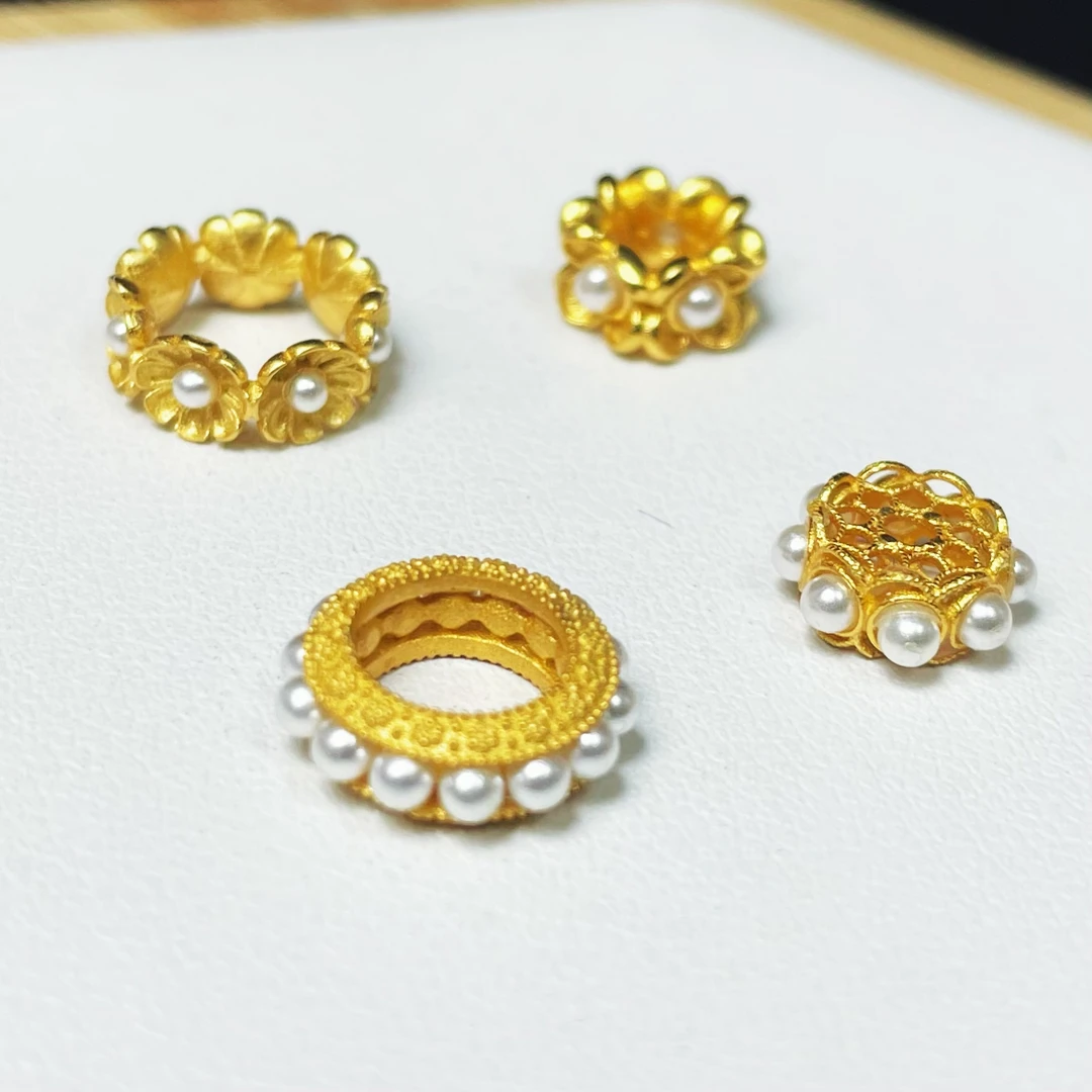【萌宝饰品】925银 B280-365 镀金金色镶珍珠隔环大家庭花环手串DIY