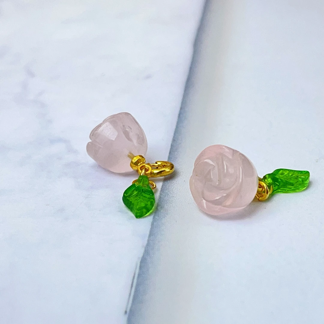 【萌宝饰品】A90 粉水晶含苞待放玫瑰花滴流款11*13.5mm雕刻DIY配件