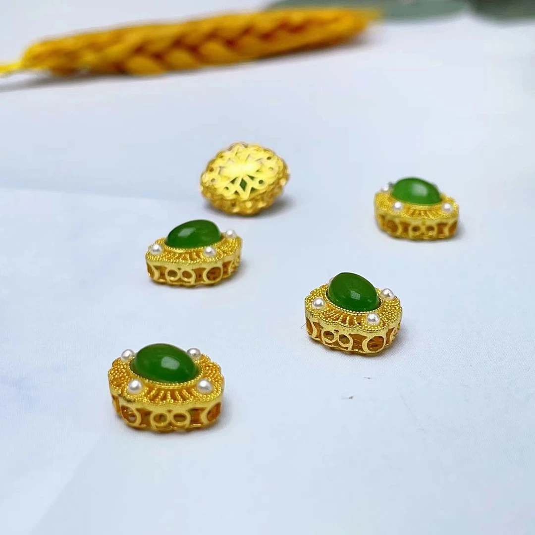 【萌宝饰品】B619天然和田碧玉椭圆花形蛋面百搭DIY配件10*12mm