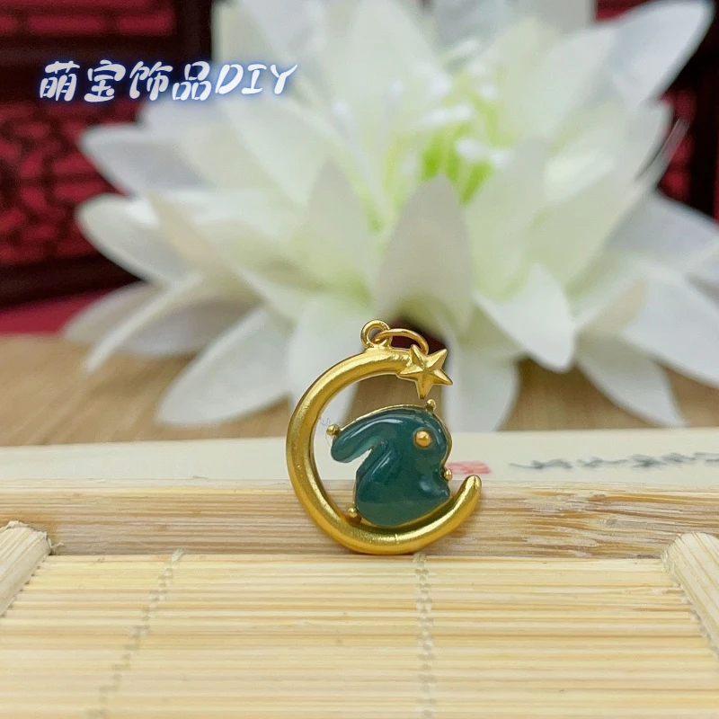 【萌宝饰品】B141蓝水翡翠月亮兔吊坠款20*15mm 项链坠气质