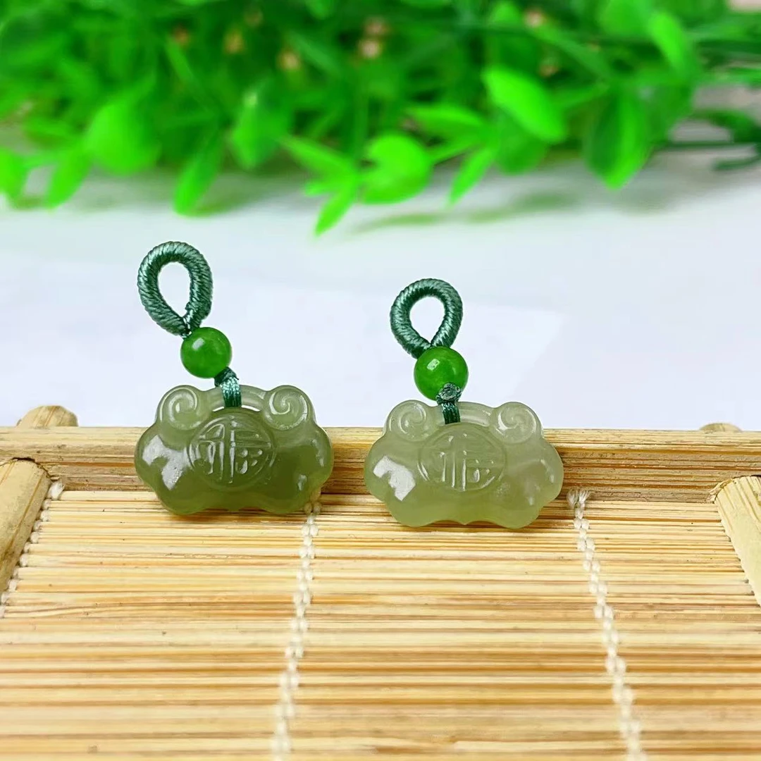 【萌宝饰品】B552天然和田玉晴水福锁手工编绳吊坠DIY精雕10.7*15mm