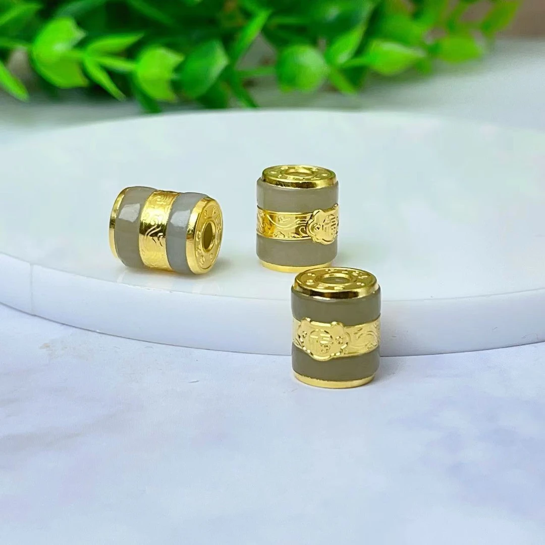 【萌宝饰品】B601天然和田玉路路通（18k金镶嵌）隔珠DIY配件10mm*12