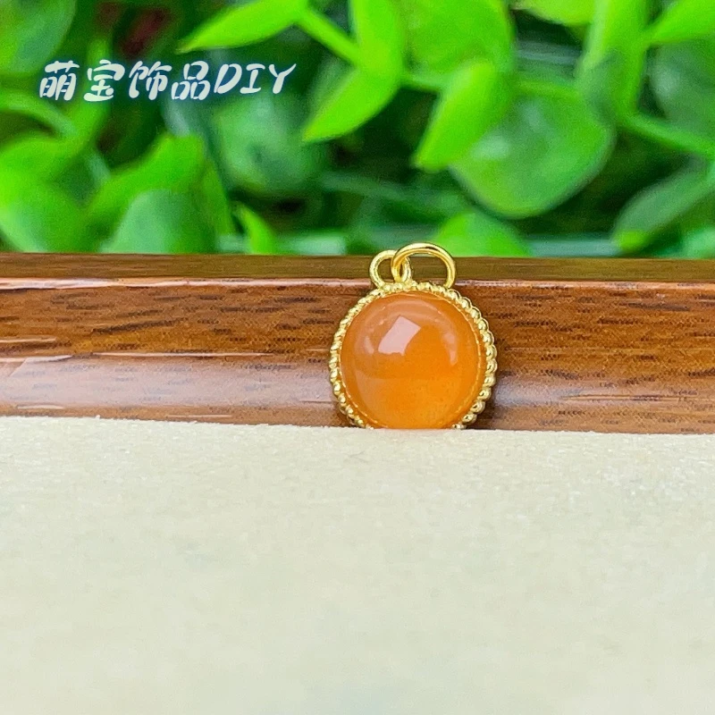【萌宝饰品】B220南红玛瑙蛋面吊坠款带S925底托约6*9mm时尚DIY配件
