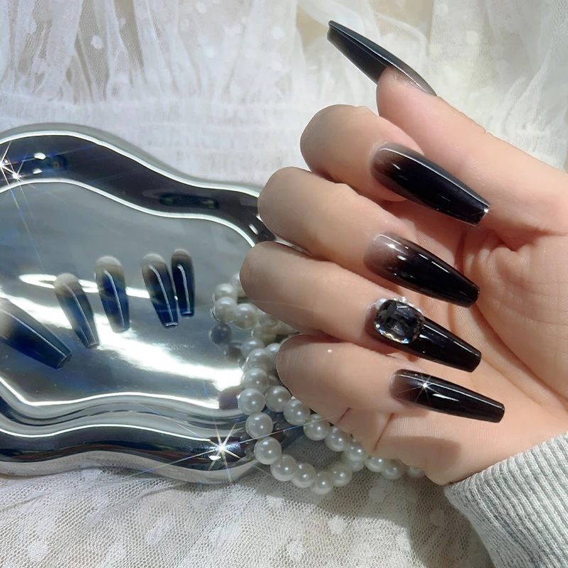 【酷飒拽姐】纯手工穿戴甲辣妹蹦迪渐变黑长美甲贴片假指甲