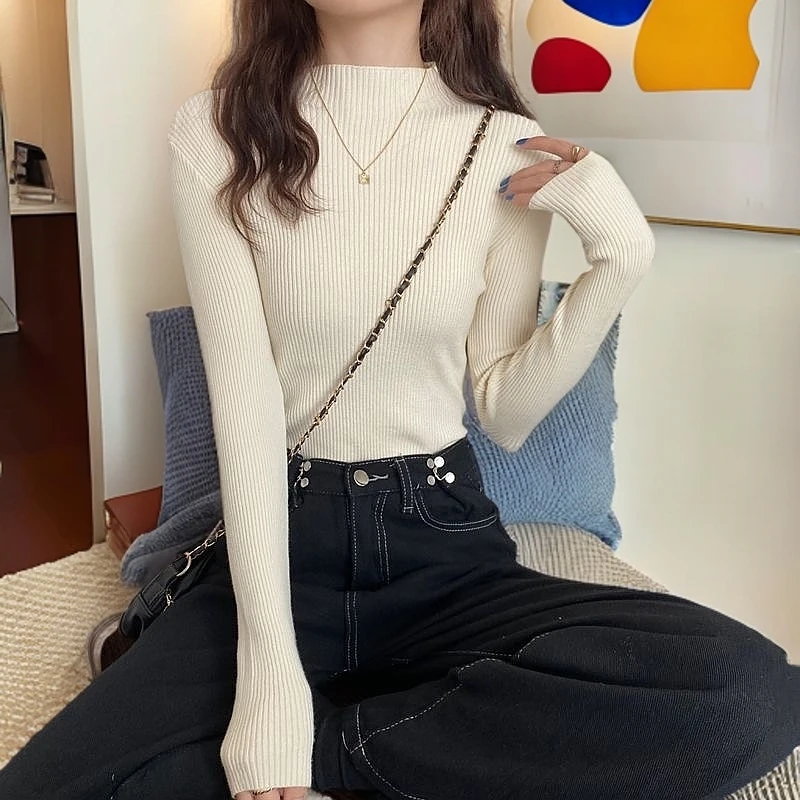 半高领打底衫女秋冬新款洋气修身毛衣内搭长袖显瘦薄款针织上衣潮