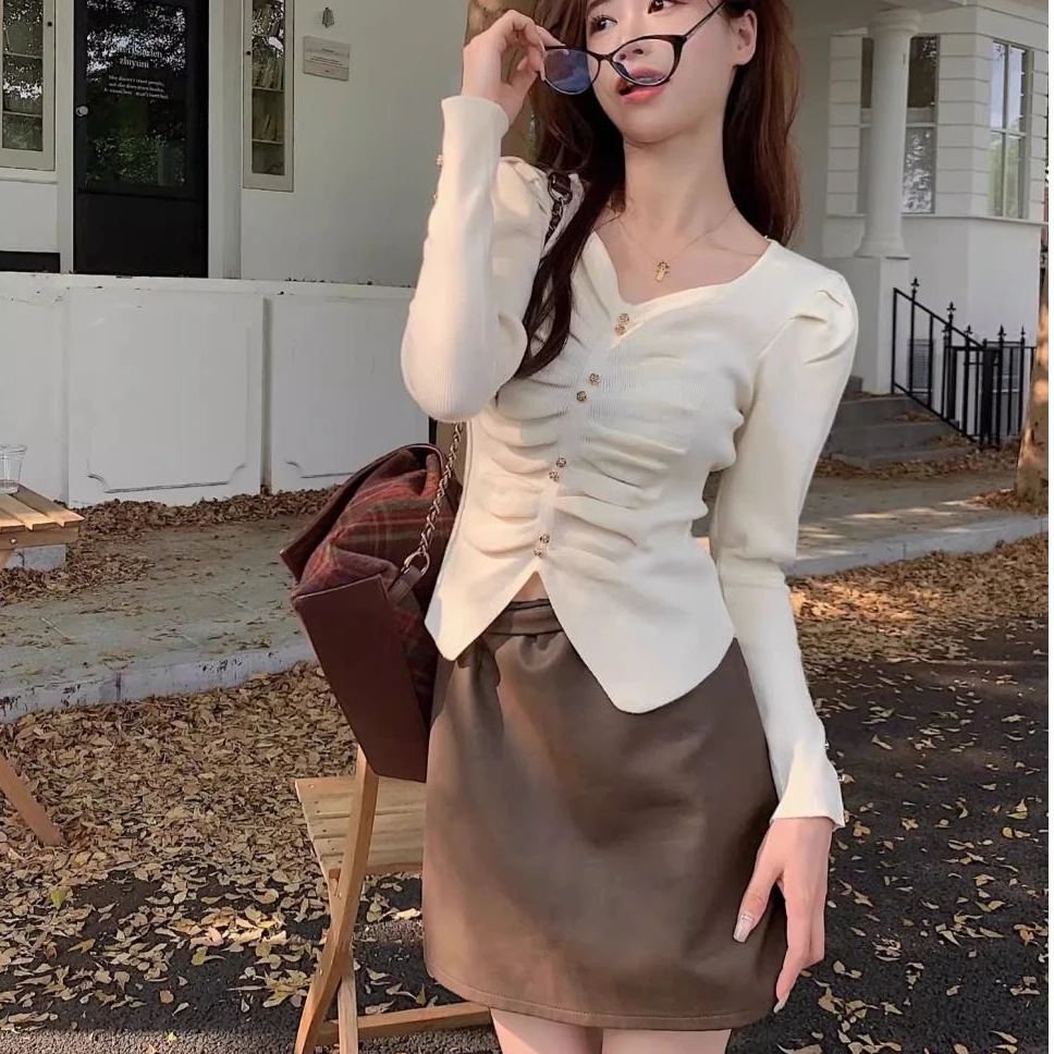 方领褶皱毛衣打底衫女秋冬高级感别致漂亮洋气时尚内搭针织衫上衣