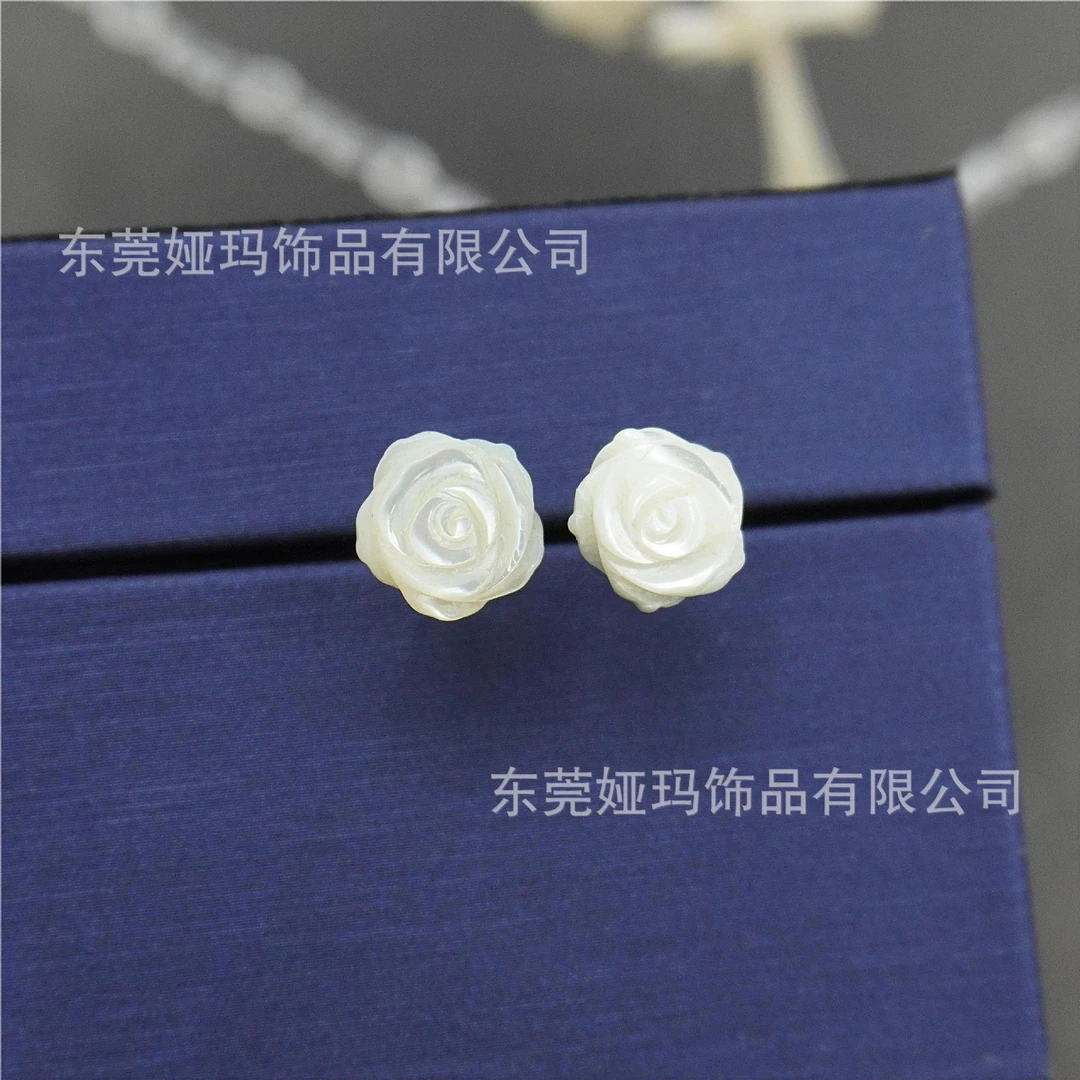 非金属陶瓷耳饰 生物瓷天然母贝玫瑰花防敏ins风百搭纯陶瓷养耳钉