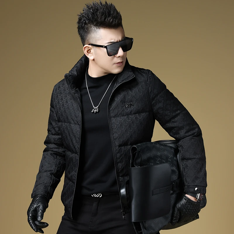 高端潮牌休闲短款白鸭绒羽绒服男士冬季新款修身立领加厚保暖外套