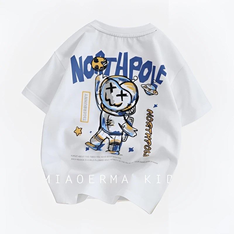 男童纯棉短袖夏季半袖圆领宽松上衣儿童中大童男孩洋气衣服韩版