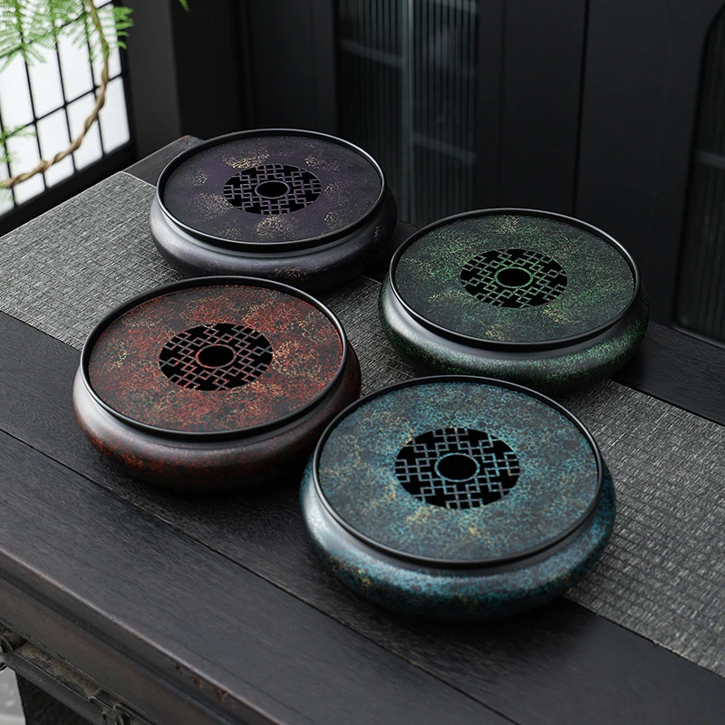 烤漆大号壶承家用复古陶瓷圆形储水盘高档干泡茶台功夫茶具托盘