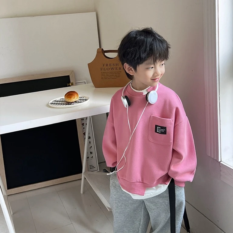 儿童卫衣男宝宝时髦洋气假两件上衣儿童百搭卫衣男童上衣小童长袖