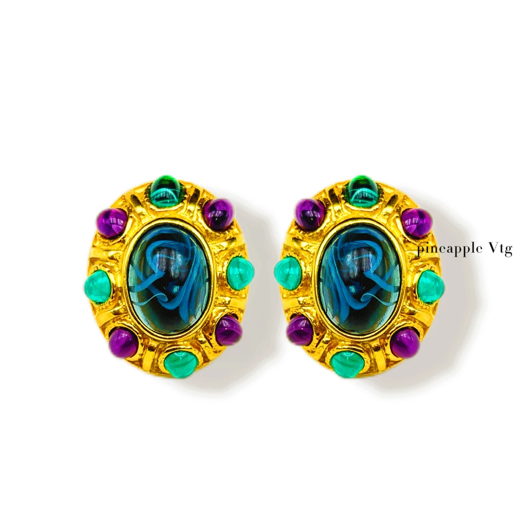 合金耳饰 LB00282菠萝中古Ben-Amun拜雅曼耳夹