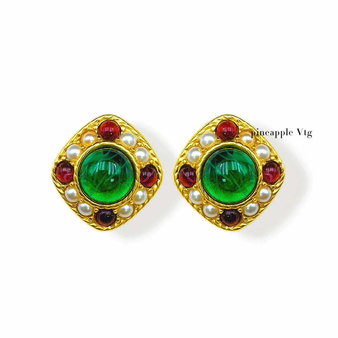 合金耳饰 菠萝中古Ben-Amun拜雅曼耳夹LK0097