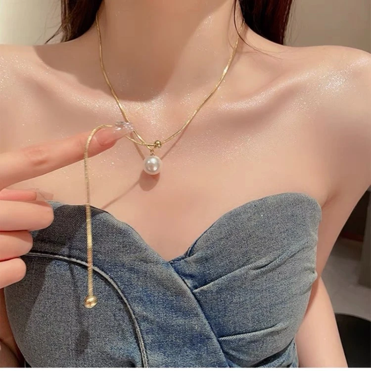 铜项链 ins甜美小众百搭可自由调节法式抽拉毛衣链