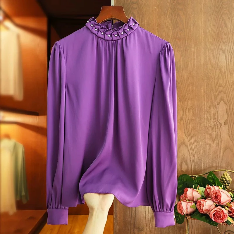 彬彬严选轻奢气质款紫色重工女装衬衣通勤款女装衬衫9295