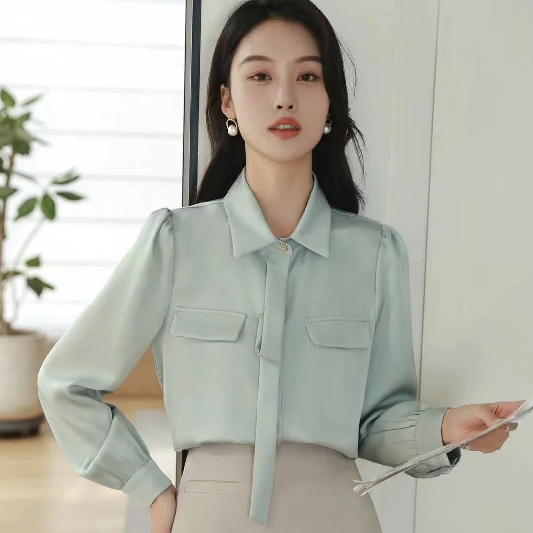 彬彬严选轻奢气质设计感小众法式重磅丝面料韩版衬衫