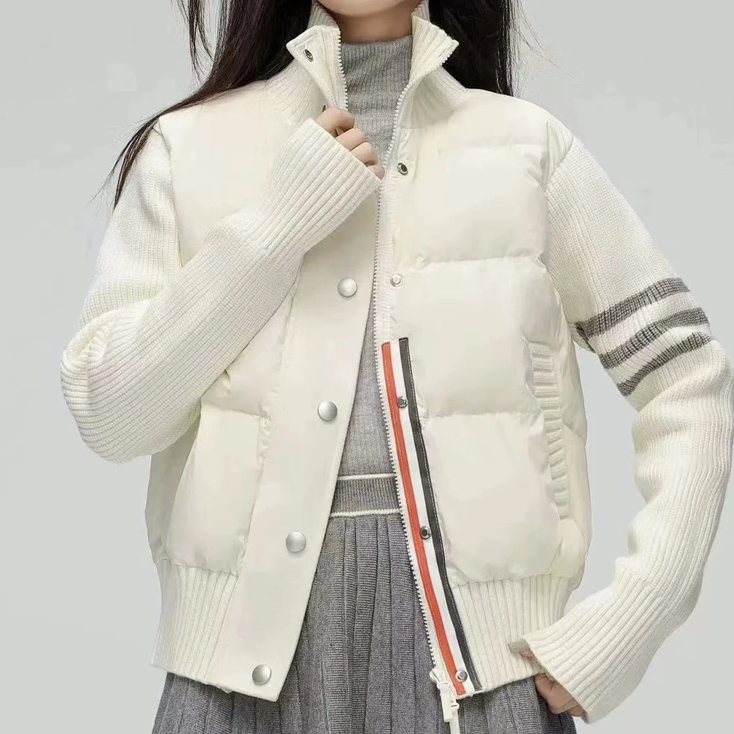 彬彬严选鸭绒女装潮牌线衫拼接夹克女士冬季外套