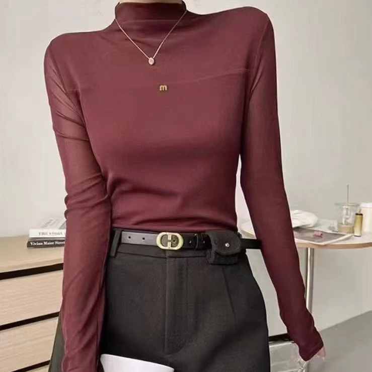 彬彬严选气质款打底上衣ins半高领安可拉红女神秋款上衣