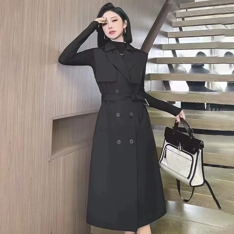 彬彬严选风衣连衣裙女秋季新款西装无袖收腰时尚开衫马甲两件套