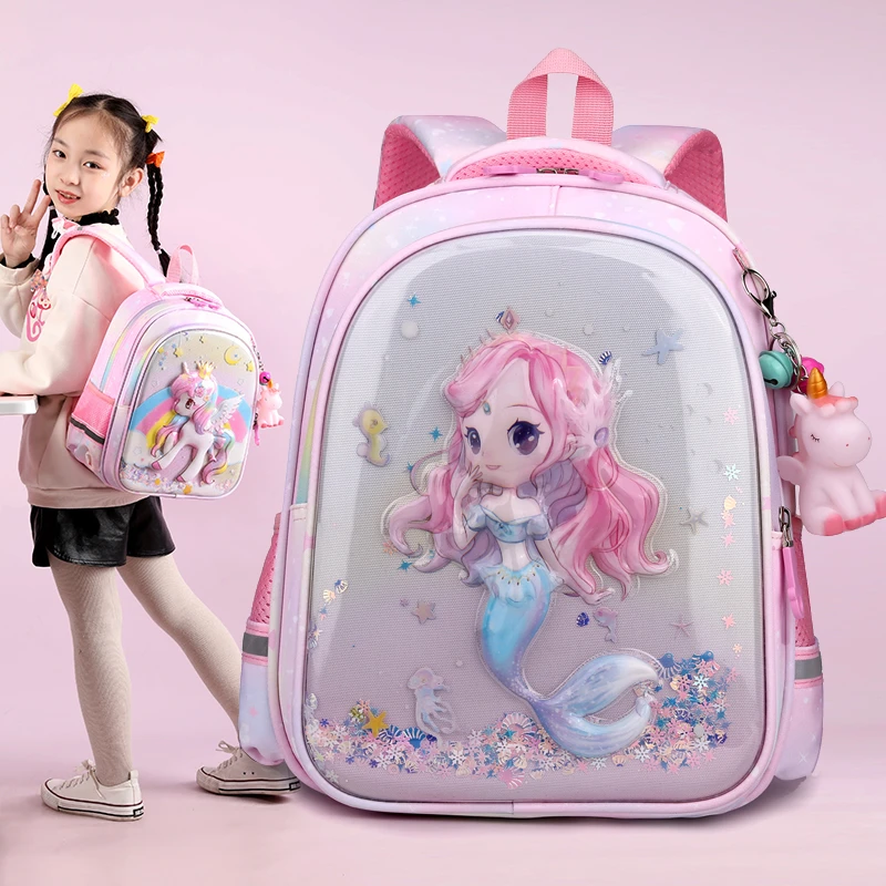 儿童书包幼儿园中大班女孩3-6岁5公主可爱卡通防水护脊美人鱼背包
