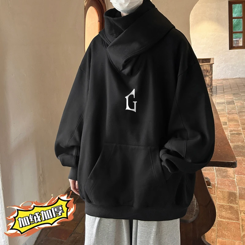 忍者黑武士连帽立领卫衣男秋冬季加绒美式潮牌休闲重磅澜外套男