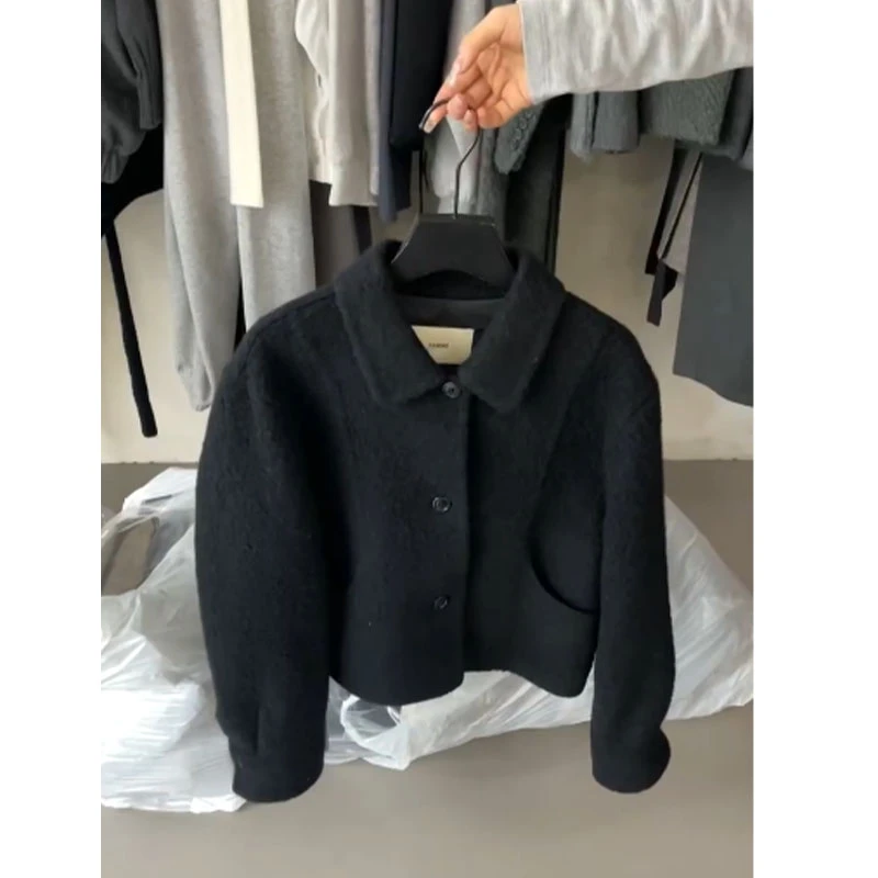 2024秋冬新款简约时尚赫本风宽松小个子短外套百搭休闲长袖上衣女