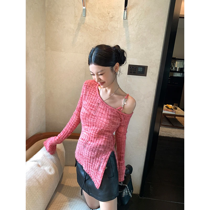 2025秋季薄款软糯透气轻熟风性感长袖针织衫高腰黑色包臀半身裙女