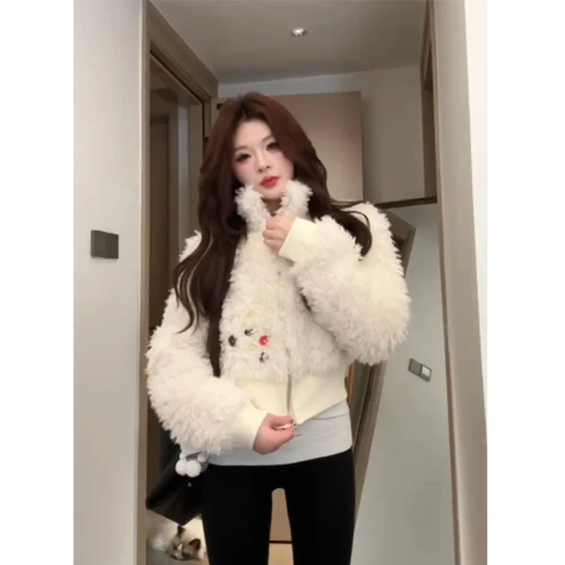 2024秋冬新款韩系时尚宽松保暖毛茸茸长袖外套高腰显瘦紧身鲨鱼裤