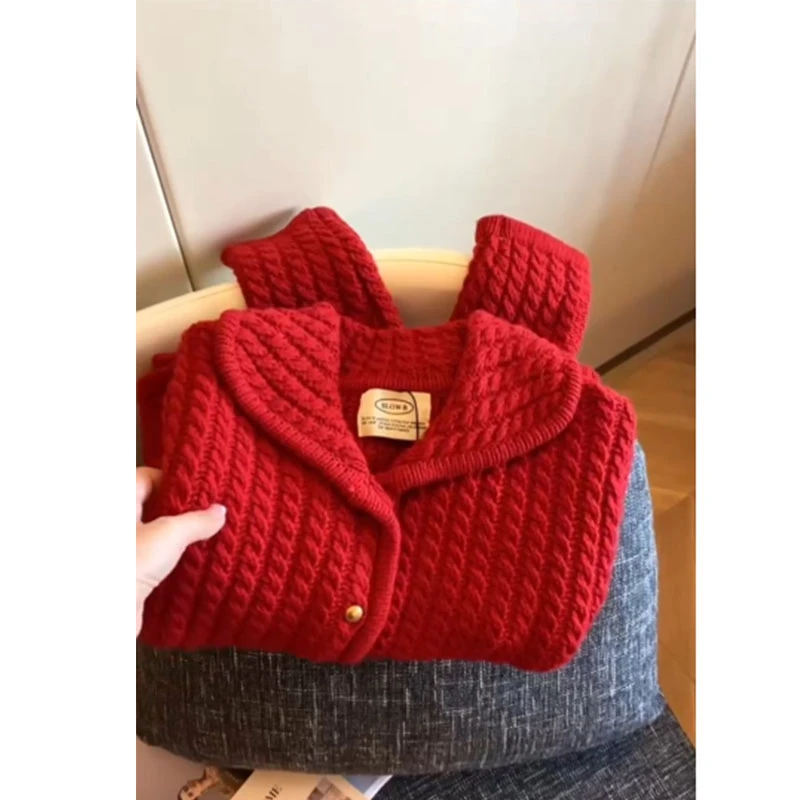 2024秋冬新款甜美风气质温柔显瘦翻领针织衫休闲百搭时尚长袖毛衣