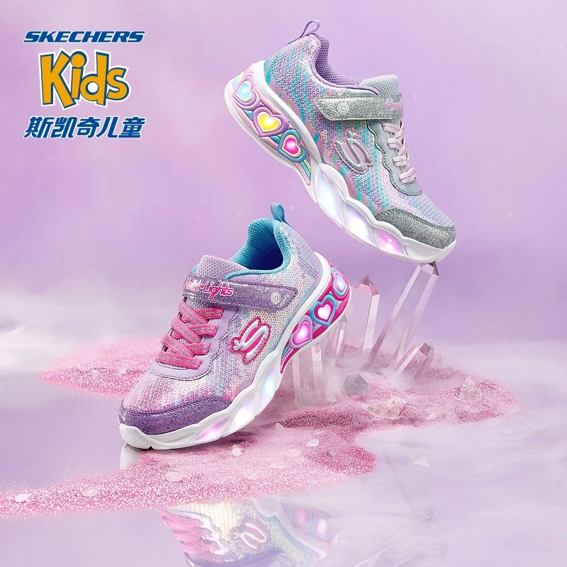 Skechers斯凯奇儿童闪灯鞋炫彩运动鞋新款魔术贴女孩鞋302313L