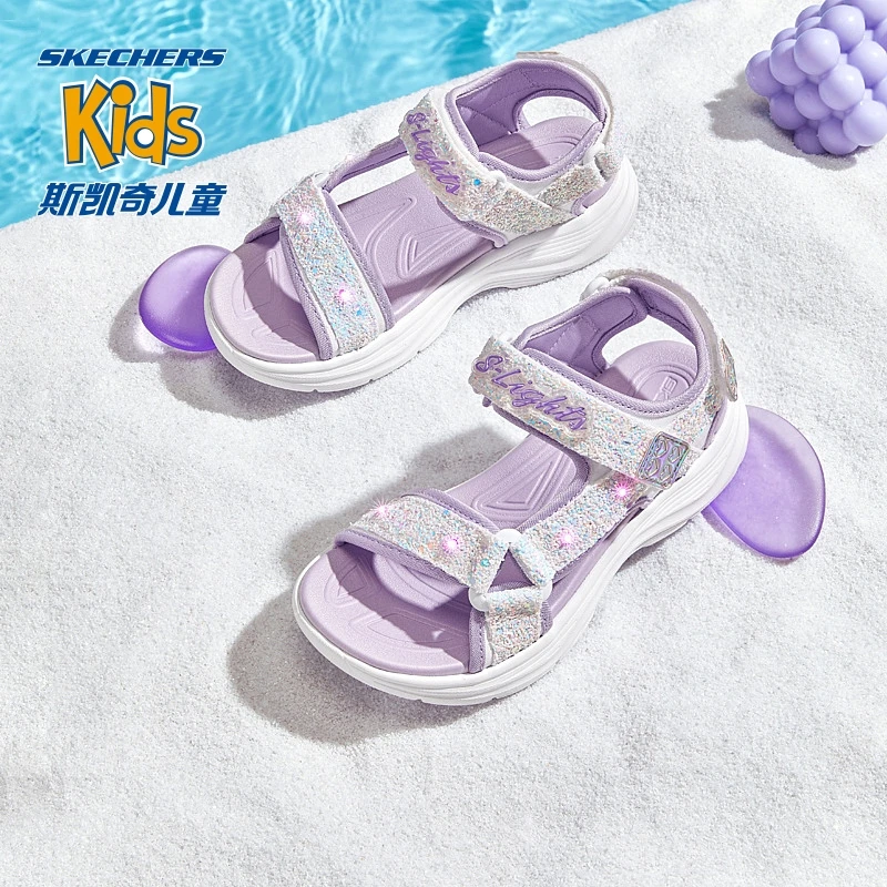 Skechers凉鞋|斯凯奇闪灯鞋女童沙滩鞋亮灯鞋彩色运动鞋子302965L