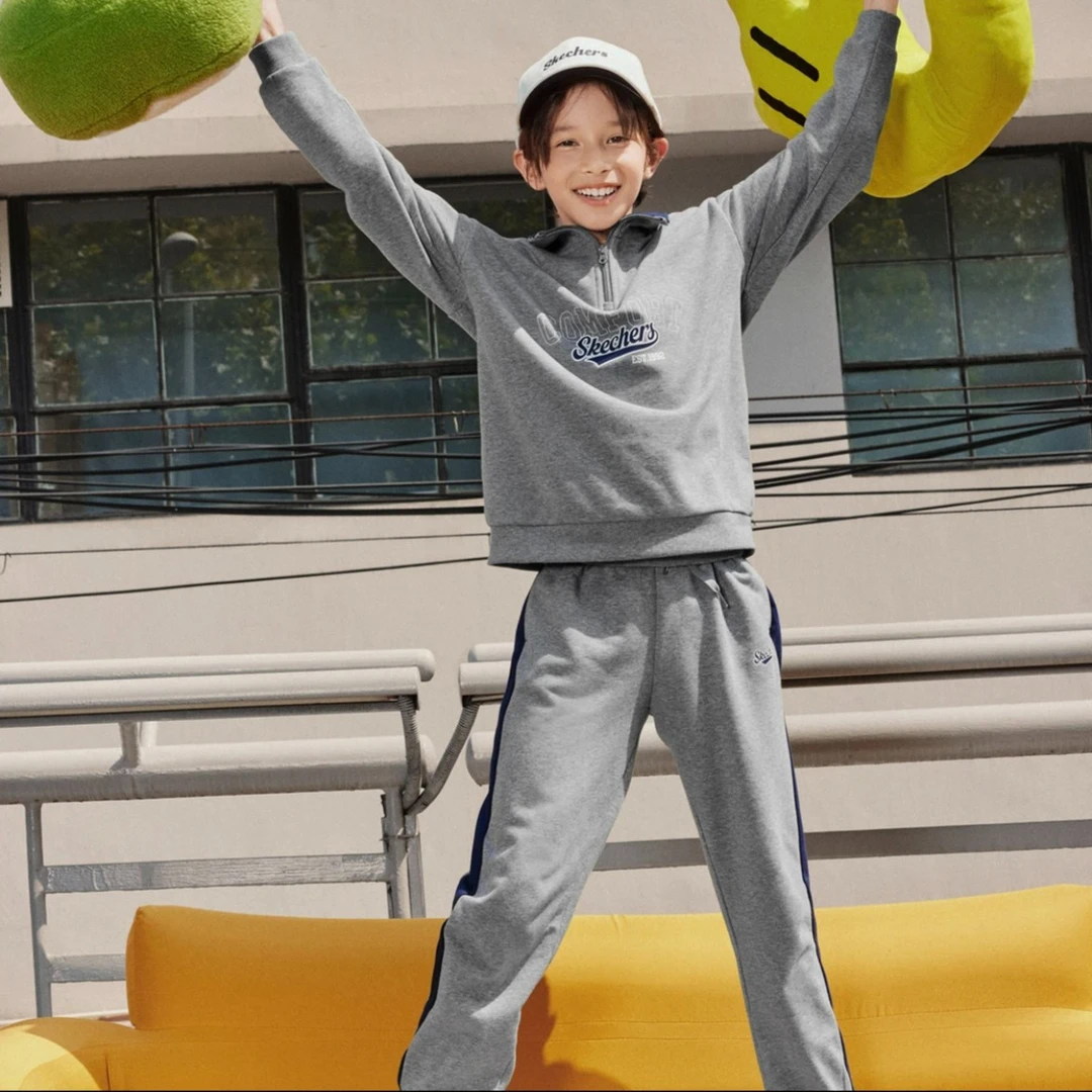 Skechers儿童春秋季运动套装潮流男女童卫衣长裤两件套L323K010