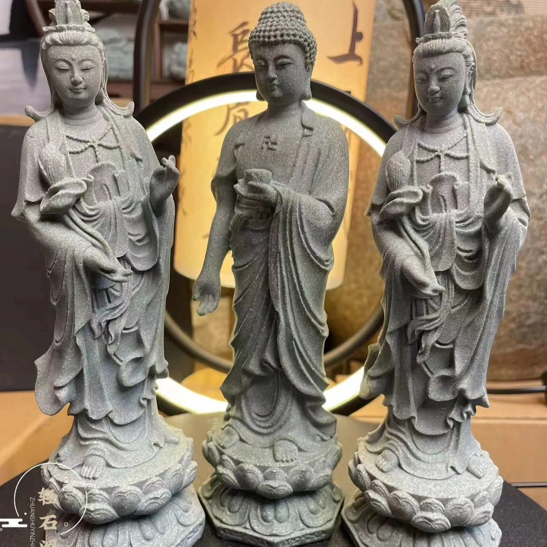 西方三圣观音茶宠摆件鱼缸造景假山家居玄关禅意自然实心展示