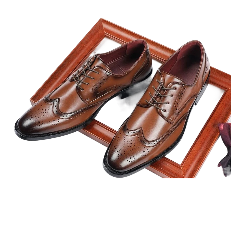男士英伦布洛克雕花皮鞋商务皮鞋商务正装鞋尖头结婚德比鞋内增高