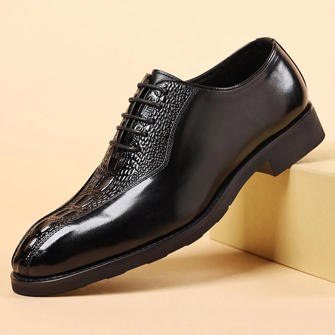 青年布洛克男士商务正装皮鞋真皮舒适鳄鱼纹新郎结婚鞋英伦风男鞋
