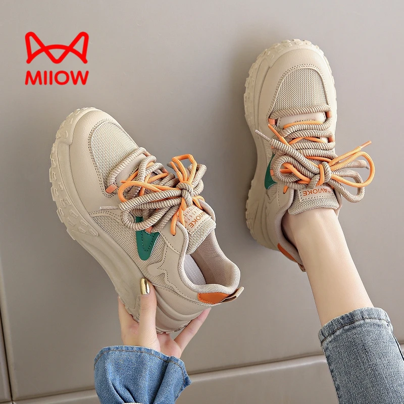 MiiOW/猫人冬季2024新款透气网面休闲女鞋厚底潮流百搭跑步鞋