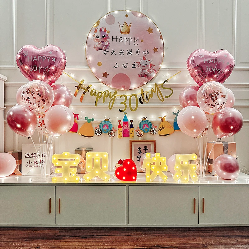 新款宝宝百岁宴100天纪念满月酒百天场景布置气球装饰用品背景墙