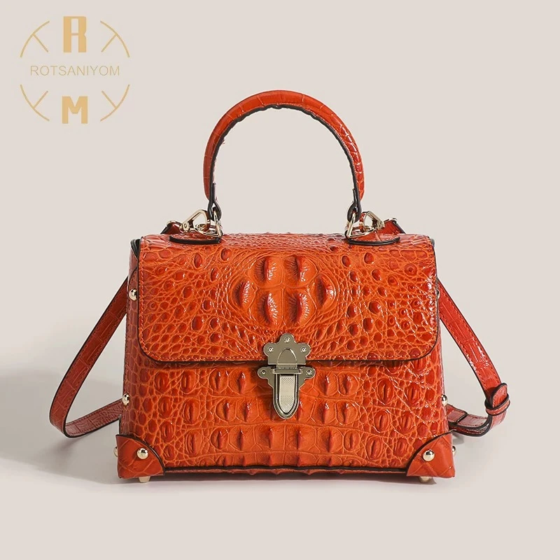 时尚百搭女士真皮（无礼盒）大气单肩铂金包鳄鱼纹